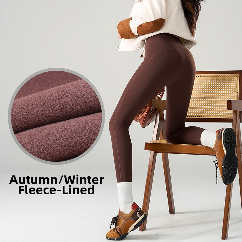 Pantaloni yoga cu căptușeală din fleece, talie înaltă, fără cusături, mulabili, lungime cropped, Sharkskin țesătură