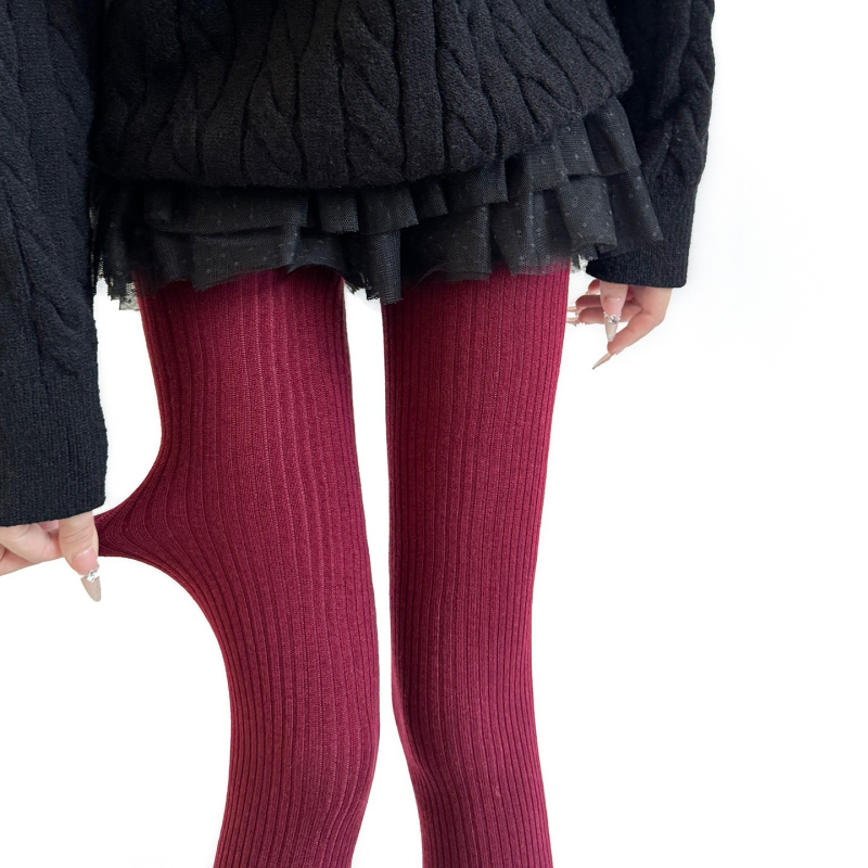 Ženske vunene najlonke, debele, vertikalne pruge, s nogavicama, japanski stil