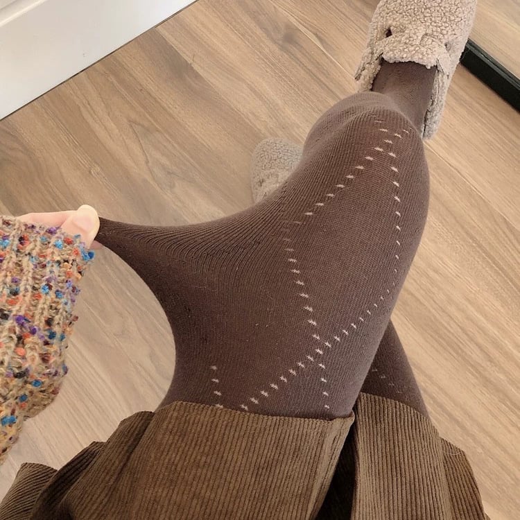 Rácsos mintás pamutkeverék harisnyanadrág lábfejjel, középméretű vastagság, rugalmas, karcsúsító hatás