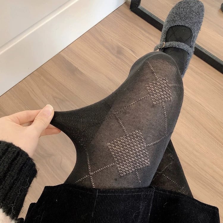 Rácsos mintás pamutkeverék harisnyanadrág lábfejjel, középméretű vastagság, rugalmas, karcsúsító hatás