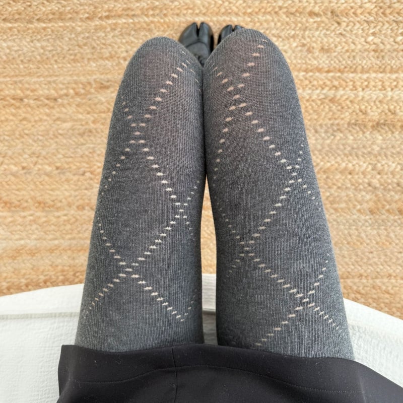 Rácsos mintás pamutkeverék harisnyanadrág lábfejjel, középméretű vastagság, rugalmas, karcsúsító hatás