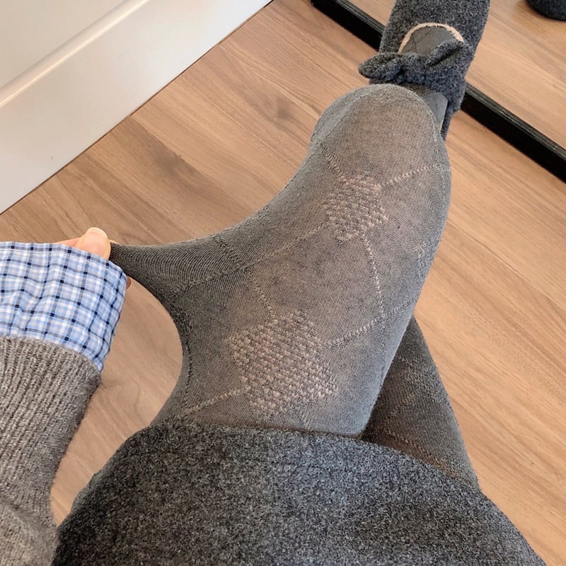 Rácsos mintás pamutkeverék harisnyanadrág lábfejjel, középméretű vastagság, rugalmas, karcsúsító hatás