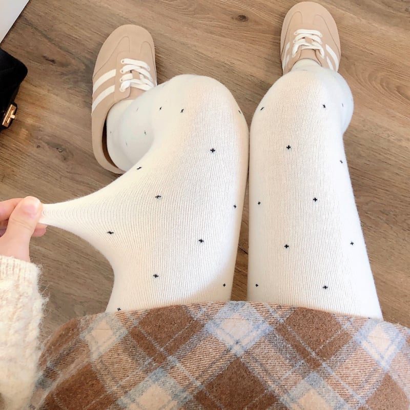 Rácsos mintás pamutkeverék harisnyanadrág lábfejjel, középméretű vastagság, rugalmas, karcsúsító hatás