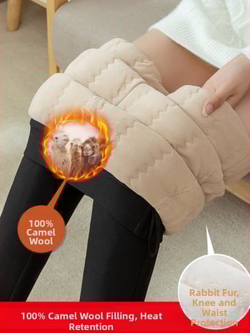 Pantaloni termici pentru femei, căptușiți cu lână de cămilă, groși, talie înaltă, croială mulată
