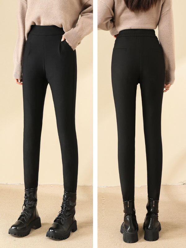 Pantaloni termici pentru femei, căptușiți cu lână de cămilă, groși, talie înaltă, croială mulată