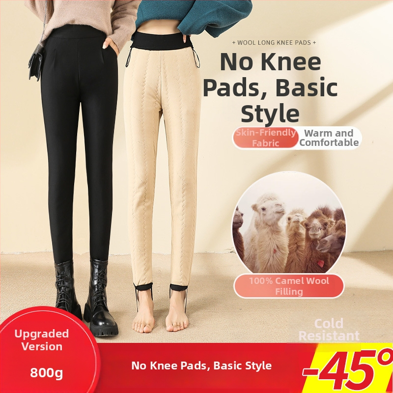 Pantaloni termici pentru femei, căptușiți cu lână de cămilă, groși, talie înaltă, croială mulată