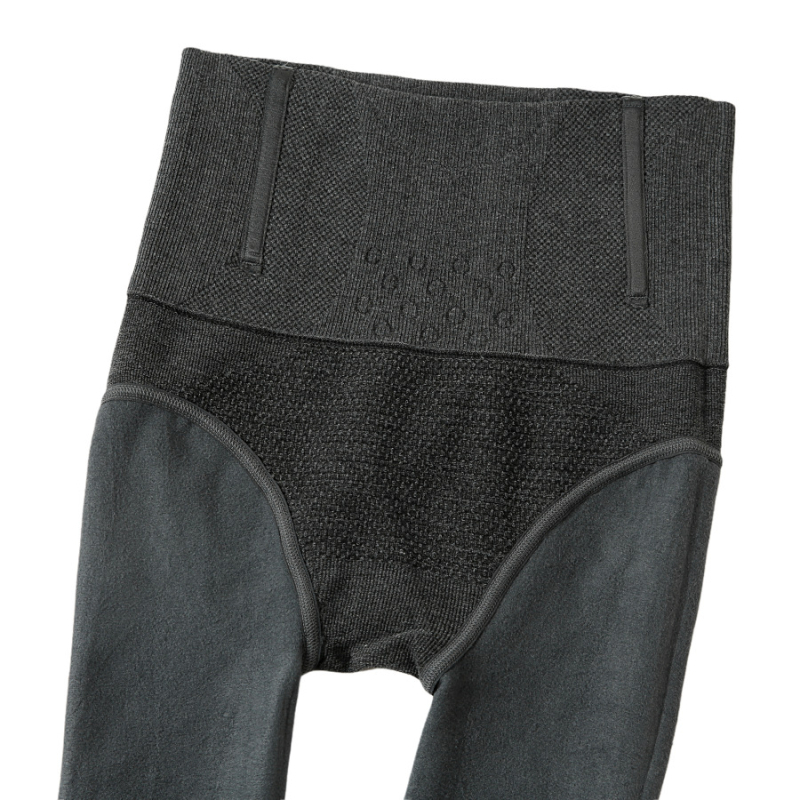 Pamukaste tajice s visokim strukom, rib-stil uzorak, s fleksom, debele, oblikovanje struka i podizanje kukova