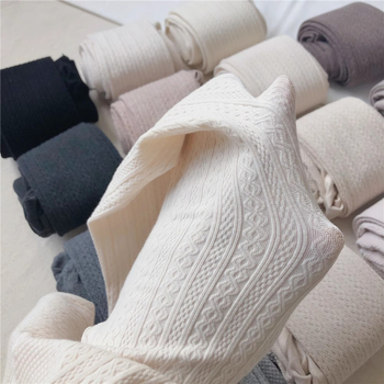 Pamukaste pančoke s kabelastim pletenjem i fleece podstavom za jesen zimu, japanski JK stil, uzorak pšenice, mliječno bijela, tanko