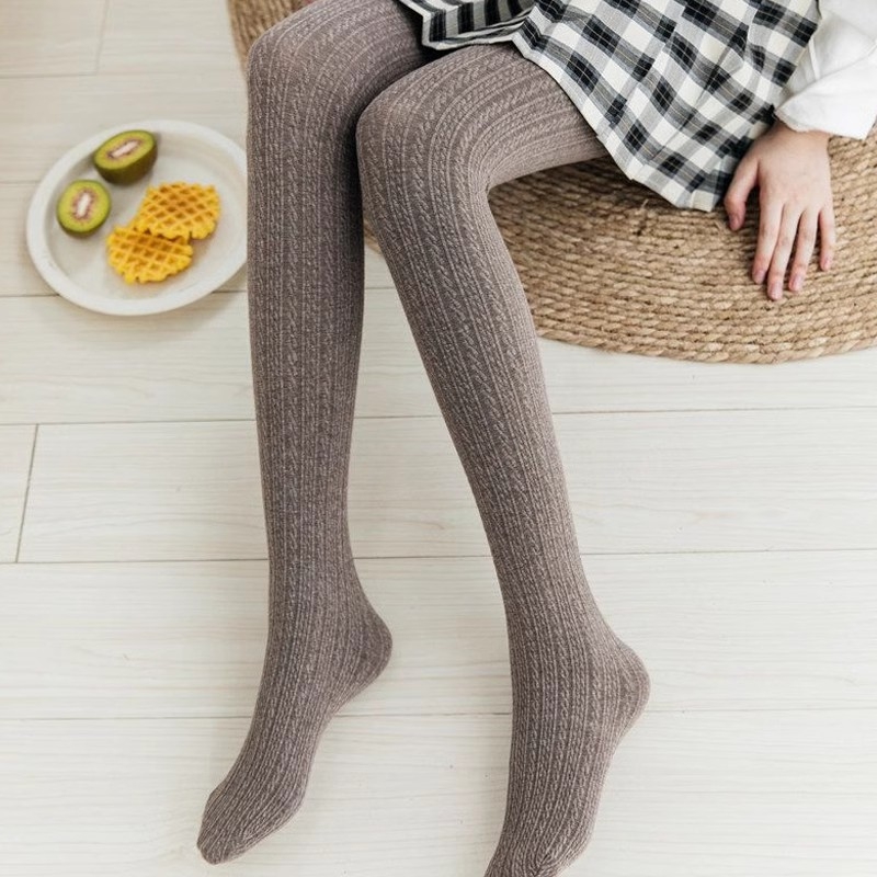 Pamukaste pančoke s kabelastim pletenjem i fleece podstavom za jesen zimu, japanski JK stil, uzorak pšenice, mliječno bijela, tanko