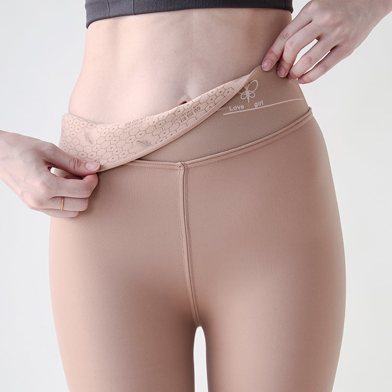 Colanți cu căptușeală de fleece, din amestec nylon-polyester, talie înaltă, ridicare a feselor, control al abdomenului