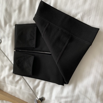 Colanți Aohan cu talie înaltă, căptușiți cu fleece, tricot din nailon-poliester, croială Slim