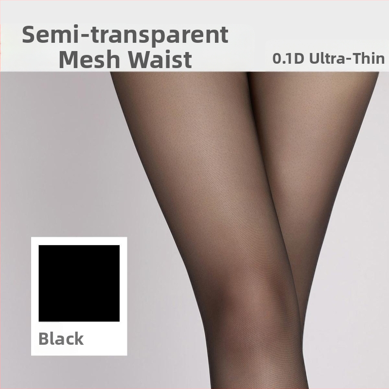 Bezšuvju pantyhose ar tīkla vidukli, 0.1D ultra-plānas, zīdaini gluds, mikroelastīgs, Chenille-Spandex maisījums, 3D raksts