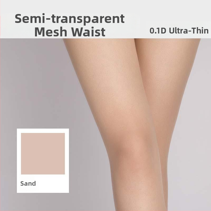 Bezšuvju pantyhose ar tīkla vidukli, 0.1D ultra-plānas, zīdaini gluds, mikroelastīgs, Chenille-Spandex maisījums, 3D raksts