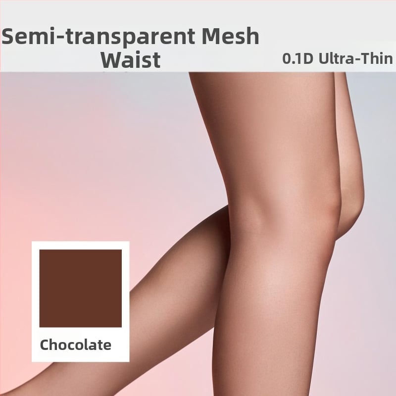 Bezšuvju pantyhose ar tīkla vidukli, 0.1D ultra-plānas, zīdaini gluds, mikroelastīgs, Chenille-Spandex maisījums, 3D raksts