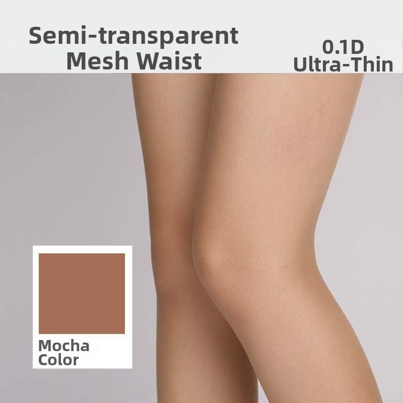 Bezšuvju pantyhose ar tīkla vidukli, 0.1D ultra-plānas, zīdaini gluds, mikroelastīgs, Chenille-Spandex maisījums, 3D raksts