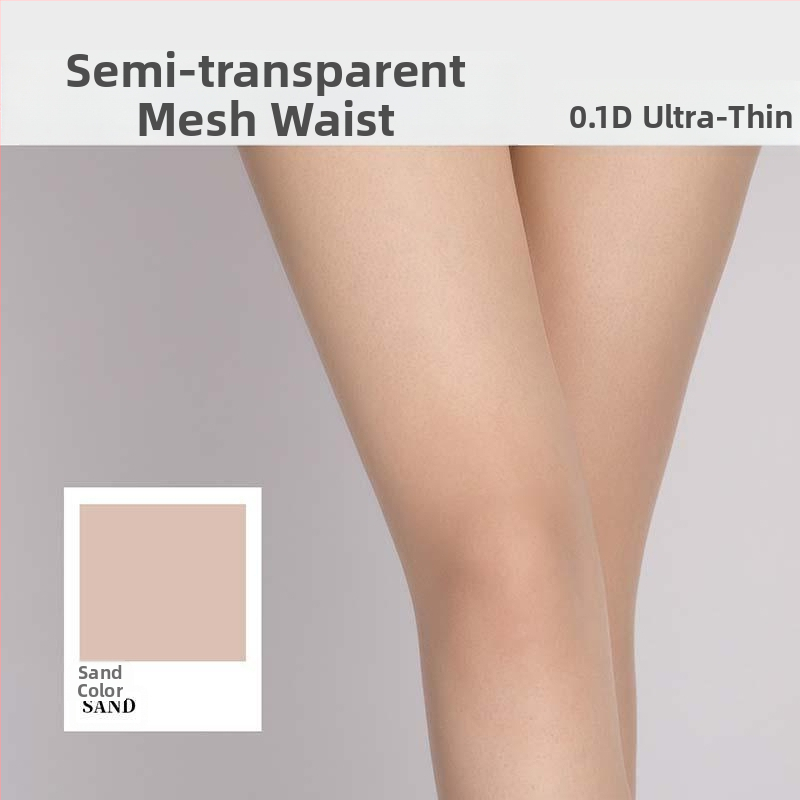 Bezšuvju pantyhose ar tīkla vidukli, 0.1D ultra-plānas, zīdaini gluds, mikroelastīgs, Chenille-Spandex maisījums, 3D raksts