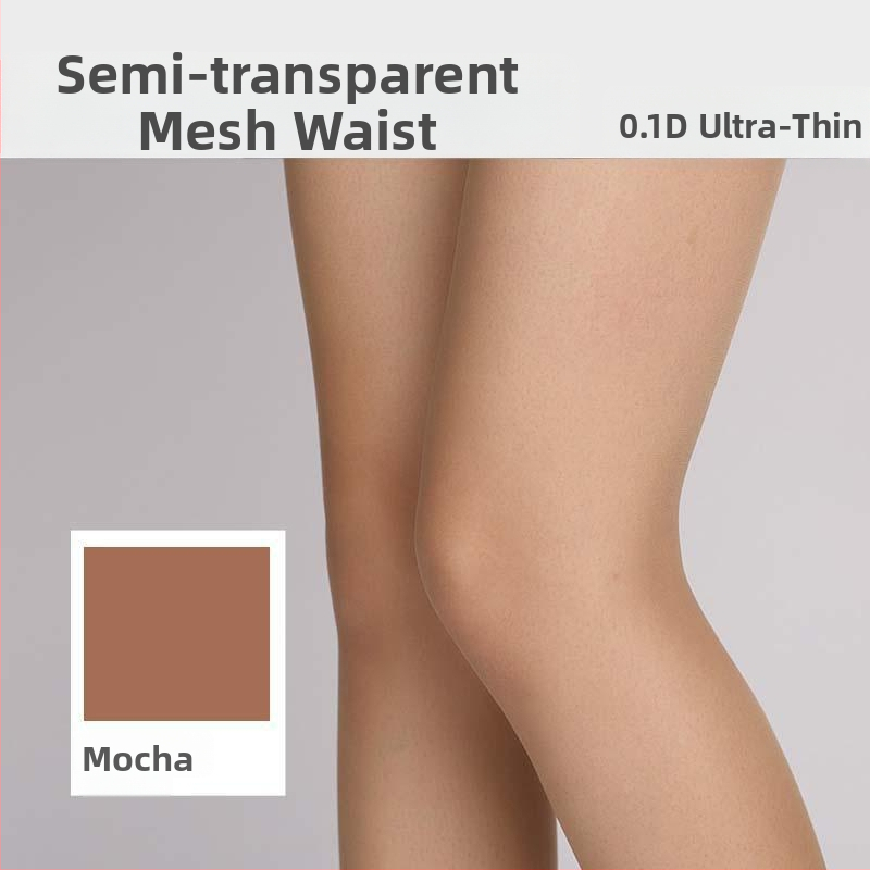 Bezšuvju pantyhose ar tīkla vidukli, 0.1D ultra-plānas, zīdaini gluds, mikroelastīgs, Chenille-Spandex maisījums, 3D raksts