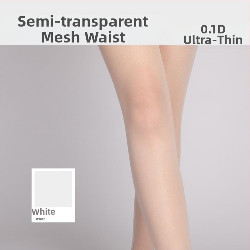 Bezšuvju pantyhose ar tīkla vidukli, 0.1D ultra-plānas, zīdaini gluds, mikroelastīgs, Chenille-Spandex maisījums, 3D raksts