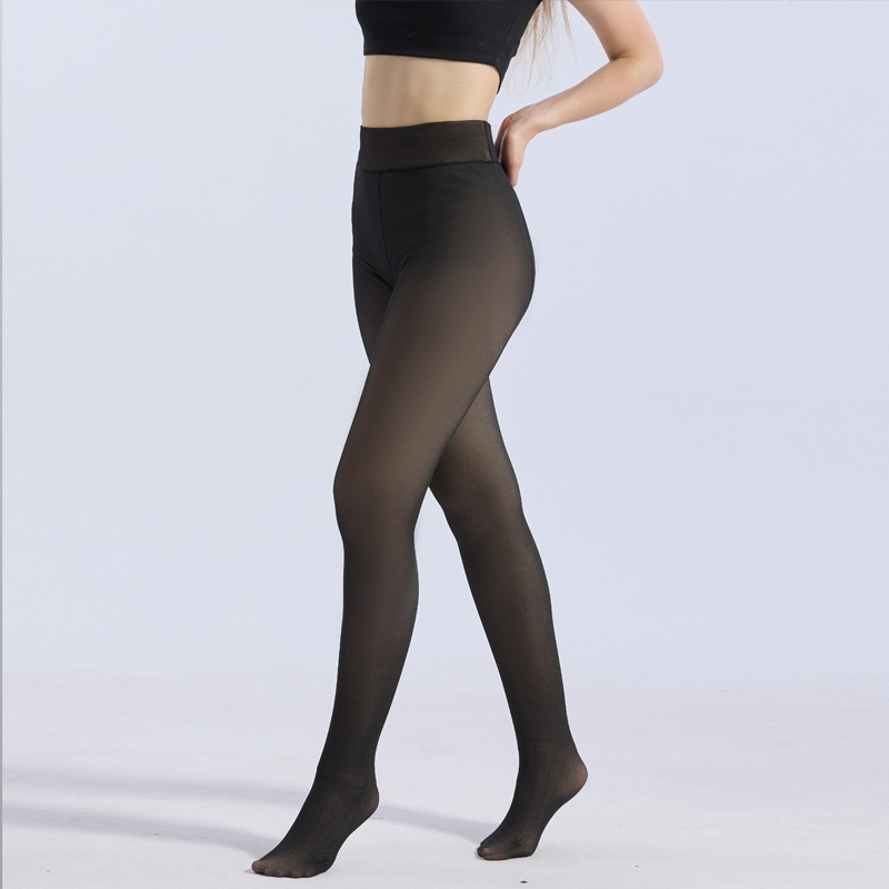 Plus veličine, visokim strukom, zimska fleec podstava, debele tajice-leggings s lažnim prozirnim izgledom