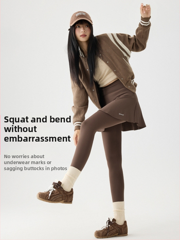 Sieviešu viengabala bikses ar svārku, viltots divdaļīgs dizains, fleece oderējums, neilons-elastāna maisījums, augsta elastība, bieza, ziemas 2025