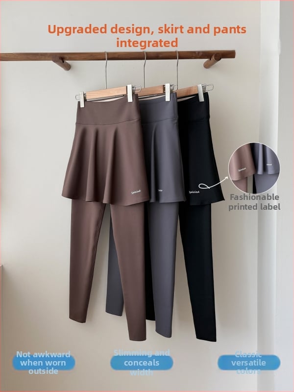 Sieviešu viengabala bikses ar svārku, viltots divdaļīgs dizains, fleece oderējums, neilons-elastāna maisījums, augsta elastība, bieza, ziemas 2025