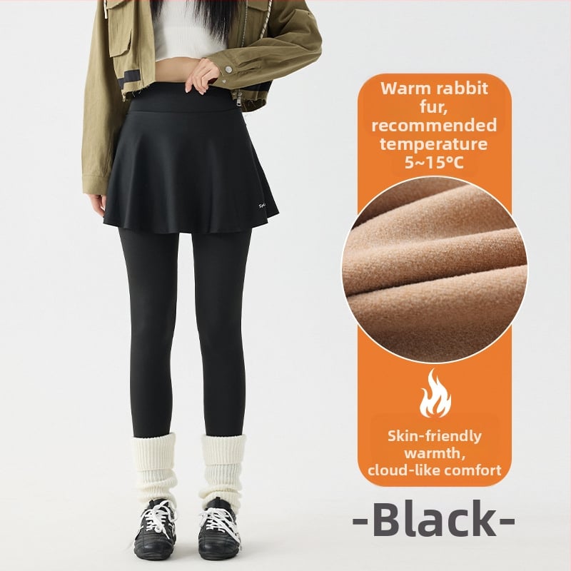 Sieviešu viengabala bikses ar svārku, viltots divdaļīgs dizains, fleece oderējums, neilons-elastāna maisījums, augsta elastība, bieza, ziemas 2025