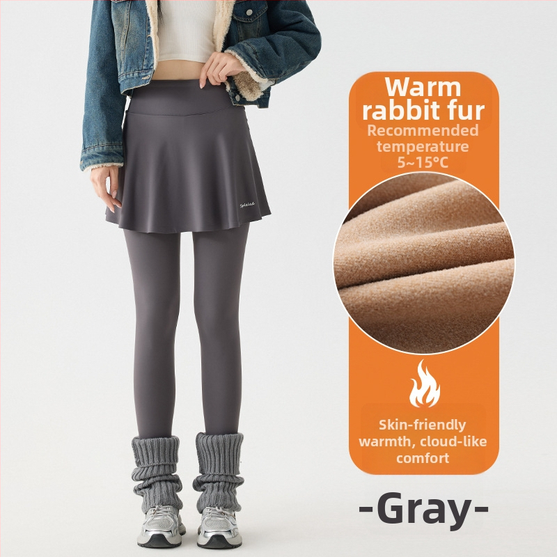 Sieviešu viengabala bikses ar svārku, viltots divdaļīgs dizains, fleece oderējums, neilons-elastāna maisījums, augsta elastība, bieza, ziemas 2025