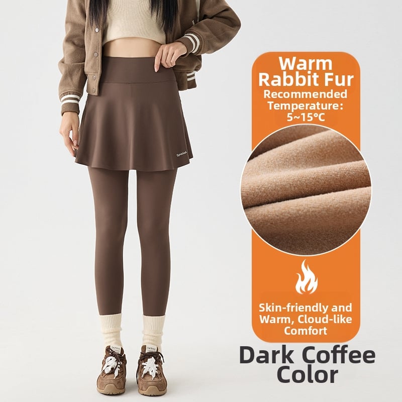 Sieviešu viengabala bikses ar svārku, viltots divdaļīgs dizains, fleece oderējums, neilons-elastāna maisījums, augsta elastība, bieza, ziemas 2025