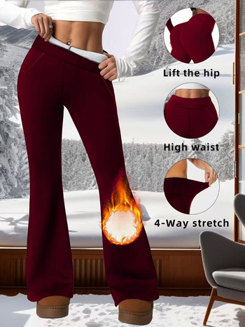 Sieviešu flīsa iekšējās bikses jogai, nedaudz platumā apakšā, augsts viduklis, gūžu pacēlājs, poliestera-elastāna maisījums, bieza un silta