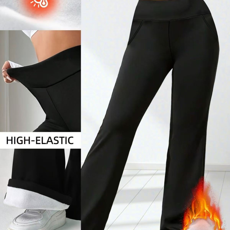 Sieviešu flīsa iekšējās bikses jogai, nedaudz platumā apakšā, augsts viduklis, gūžu pacēlājs, poliestera-elastāna maisījums, bieza un silta