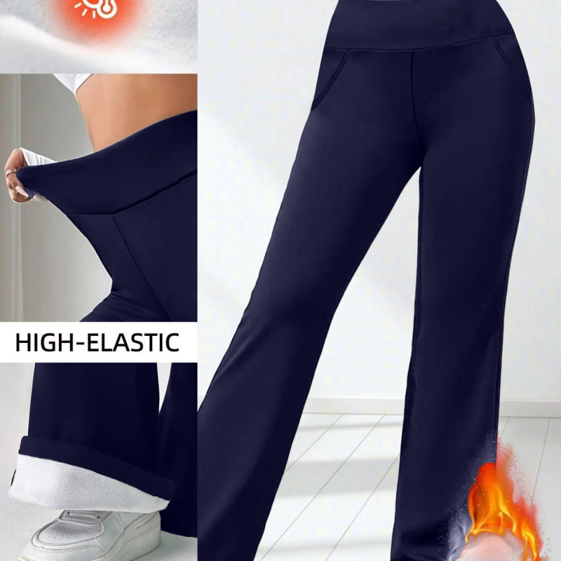 Sieviešu flīsa iekšējās bikses jogai, nedaudz platumā apakšā, augsts viduklis, gūžu pacēlājs, poliestera-elastāna maisījums, bieza un silta