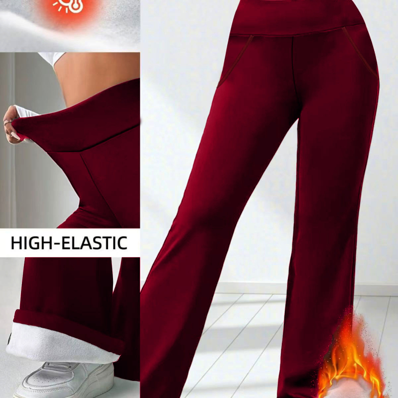 Sieviešu flīsa iekšējās bikses jogai, nedaudz platumā apakšā, augsts viduklis, gūžu pacēlājs, poliestera-elastāna maisījums, bieza un silta