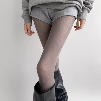 Zeķes ar kājām — Geometrisks Jacquards caurspīdīgs, neilons, plānas, veidošana un berzes pretestība