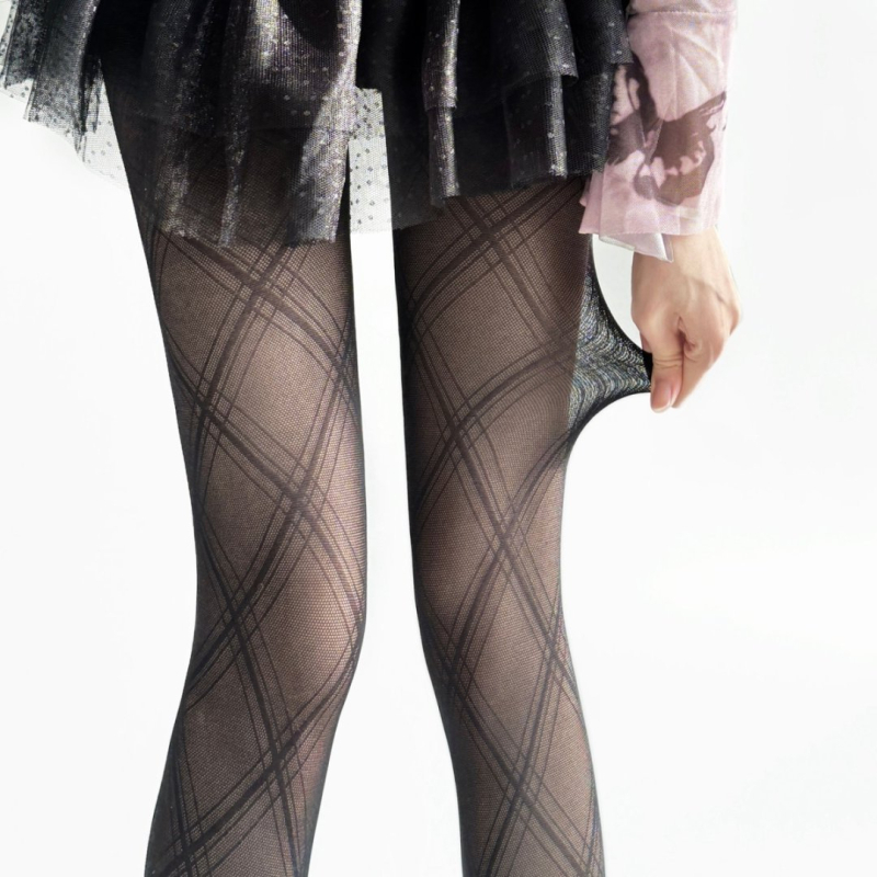 Zeķes ar kājām — Geometrisks Jacquards caurspīdīgs, neilons, plānas, veidošana un berzes pretestība