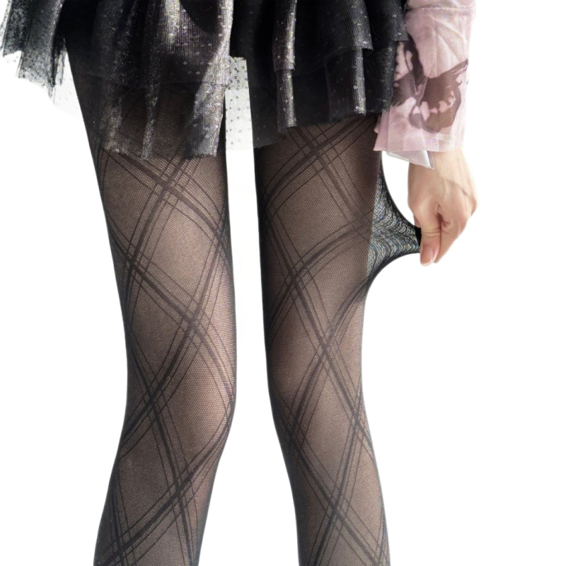 Zeķes ar kājām — Geometrisks Jacquards caurspīdīgs, neilons, plānas, veidošana un berzes pretestība