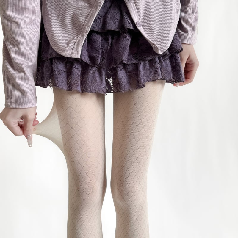 Zeķes ar kājām — Geometrisks Jacquards caurspīdīgs, neilons, plānas, veidošana un berzes pretestība