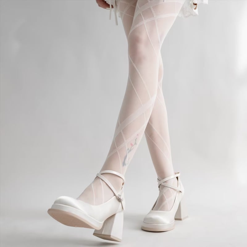 Zeķes ar kājām — Geometrisks Jacquards caurspīdīgs, neilons, plānas, veidošana un berzes pretestība