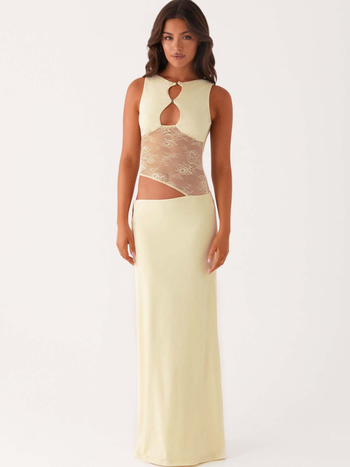 Rochie din poliester, decolteu rotund, fără mâneci, lungă, fustă neregulată