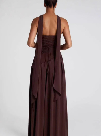 Rochie cu blocuri de culori, fără bretele, lungă, poliester, vară 2025