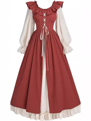 Rochie feminină în stil Renaștere, cu mâneci lungi, design de zână medievală; țesătură poliester; țesătură principală: bumbac 50–70% conținut; listare primăvară 2024