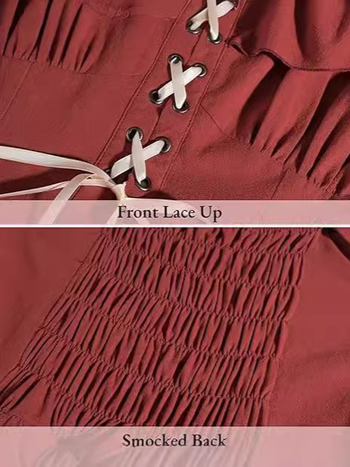 Rochie feminină în stil Renaștere, cu mâneci lungi, design de zână medievală; țesătură poliester; țesătură principală: bumbac 50–70% conținut; listare primăvară 2024