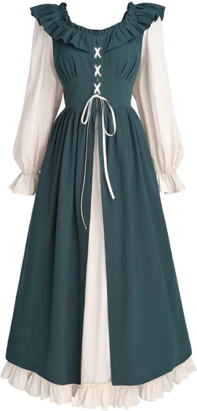 Rochie feminină în stil Renaștere, cu mâneci lungi, design de zână medievală; țesătură poliester; țesătură principală: bumbac 50–70% conținut; listare primăvară 2024