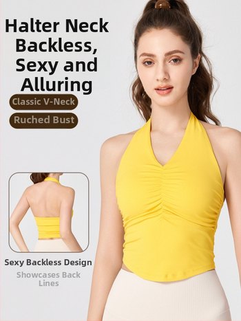 Γυναικείο τοπ γιόγκα με halter και ανοιχτή πλάτη, ενσωματωμένες θήκες στήθους, μήκος στη μέση, ύφασμα Nuls Naked Feeling, 80% νάιλον, 20% σπάντεξ