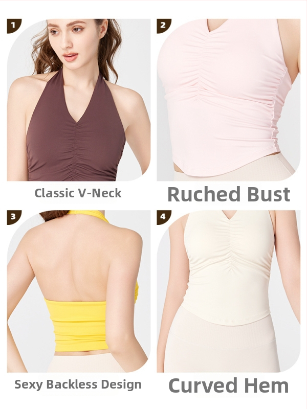 Naiste halter-kaelusega avatud seljaga jooga-top sisseehitatud kaussidega, talje pikkus, materjal Nuls Naked Feeling, 80% nailon, 20% spandeks