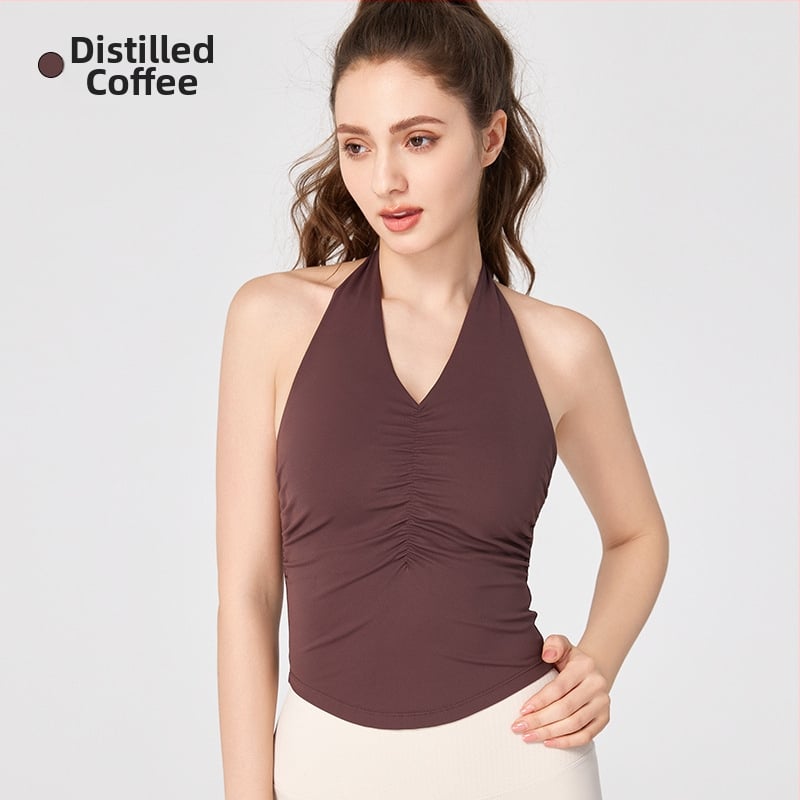 Γυναικείο τοπ γιόγκα με halter και ανοιχτή πλάτη, ενσωματωμένες θήκες στήθους, μήκος στη μέση, ύφασμα Nuls Naked Feeling, 80% νάιλον, 20% σπάντεξ