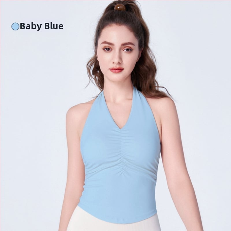 Γυναικείο τοπ γιόγκα με halter και ανοιχτή πλάτη, ενσωματωμένες θήκες στήθους, μήκος στη μέση, ύφασμα Nuls Naked Feeling, 80% νάιλον, 20% σπάντεξ