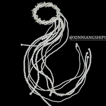 Accesoriu pentru păr Ll-1644 cu perle artificiale, benzi împletite și ciucuri, tricotaj manual, pentru coafură de mireasă