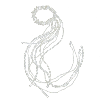 Accesoriu pentru păr Ll-1644 cu perle artificiale, benzi împletite și ciucuri, tricotaj manual, pentru coafură de mireasă