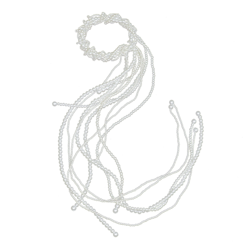 Accesoriu pentru păr Ll-1644 cu perle artificiale, benzi împletite și ciucuri, tricotaj manual, pentru coafură de mireasă