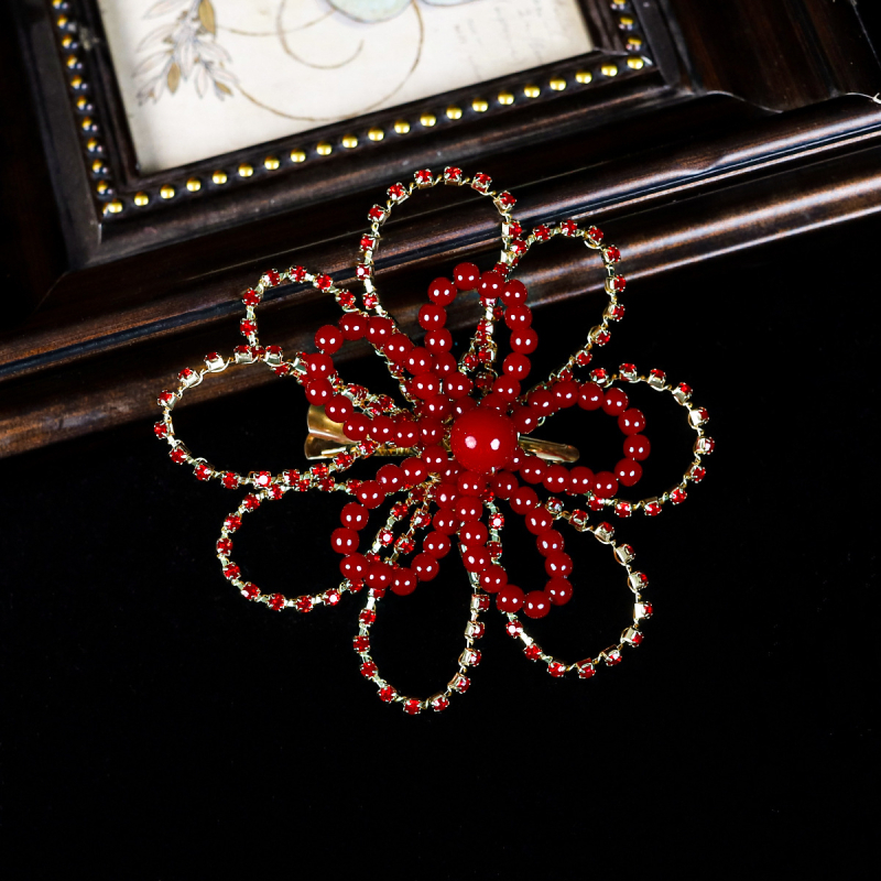 Accesoriu pentru păr Ll-1644 cu perle artificiale, benzi împletite și ciucuri, tricotaj manual, pentru coafură de mireasă